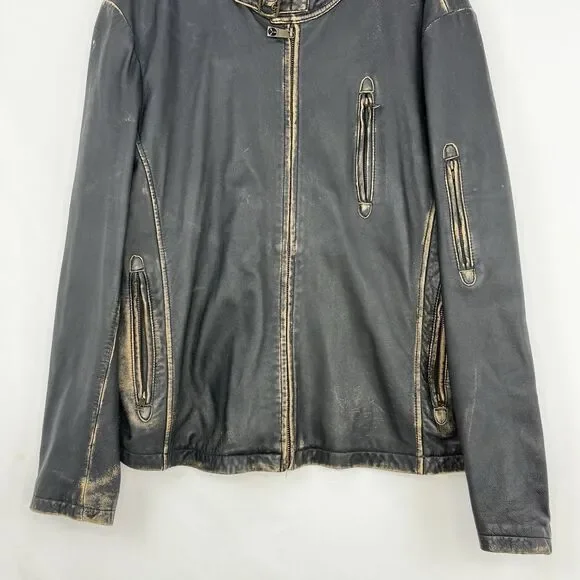 Top Gun Leather Jacket Mens XXL Distressed Moto Aviator Vintage Aviation - Picture 12 of 16